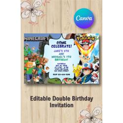Twin Minecraft and Pokémon Invitation | Canva Template
